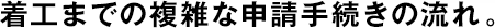 著工までの複雑な申請(qǐng)手続きの流れ。